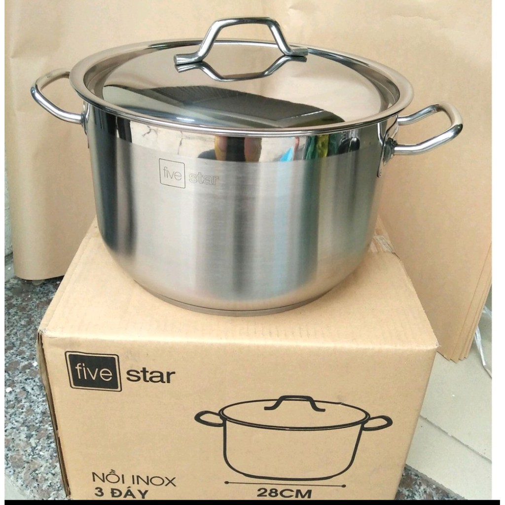 Nồi Inox 3 Đáy Luộc Gà Five Star Size 26-28-30-32 Cm