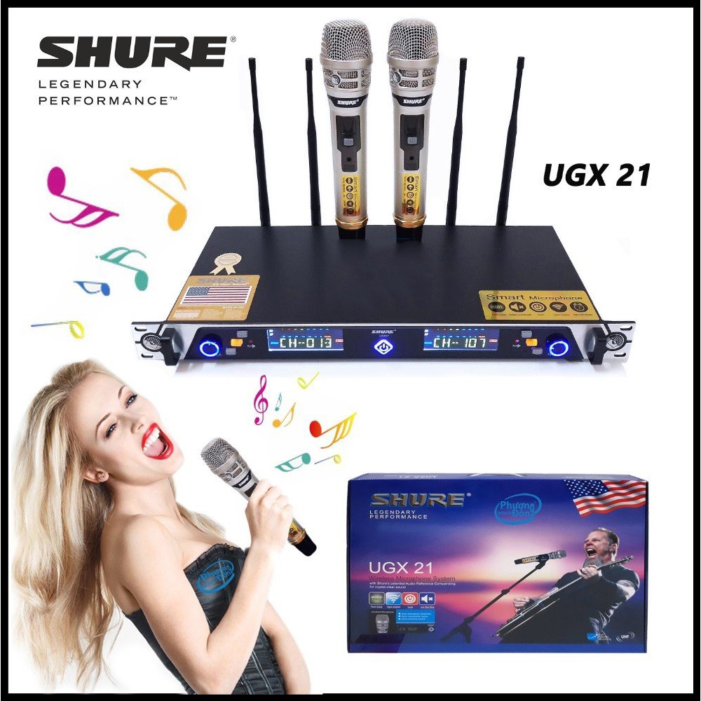 Micro Không Dây 2 mic Và Đầu Thu SHURE UGX23, Micro SHURE UGX 23 Không Dây Loại 1 Cao Cấp New 2020, 4 Antenna Sóng Cực K