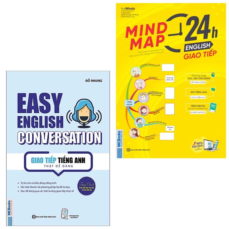 Sách - Combo Easy English Conversation Giao tiếp tiếng Anh thật dễ dàng + Mind Map 24h English - Giao Tiếp