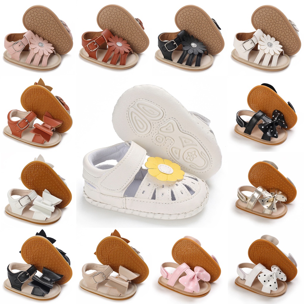 Giày Sandal Đế Cao Su Mềm Chống Trượt Mùa Hè Có Hoa Cho Bé Trai Và Bé Gái Sơ Sinh Tập Đi Mới