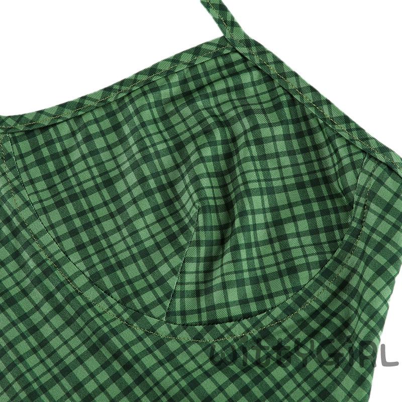 W []-Áo Ba Lỗ Ôm Dáng In Sọc Caro Màu Xanh Lá Hở Lưng Size S/ M/ L Cho Nữ