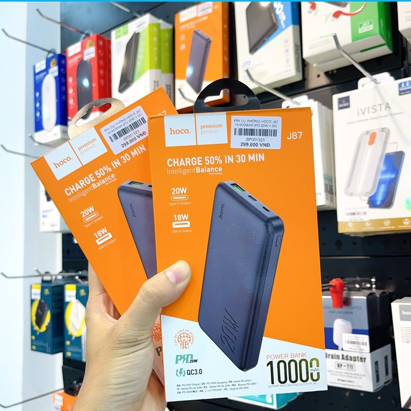 Sạc dự phòng Hoco J87 10.000mah sạc nhanh QC 3.0 và PD 20w (CHÍNH HÃNG BH 1 NĂM)