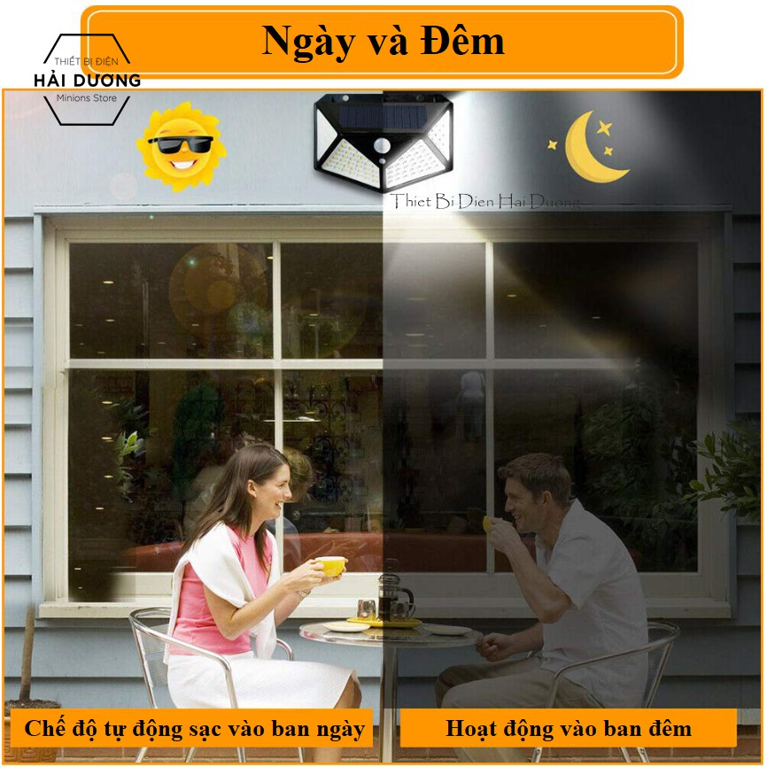 Bộ 2 Đèn led đa giác cảm biển hồng ngoại năng lượng mặt trời (100/114 mắt led) - Bảo hành 12 tháng