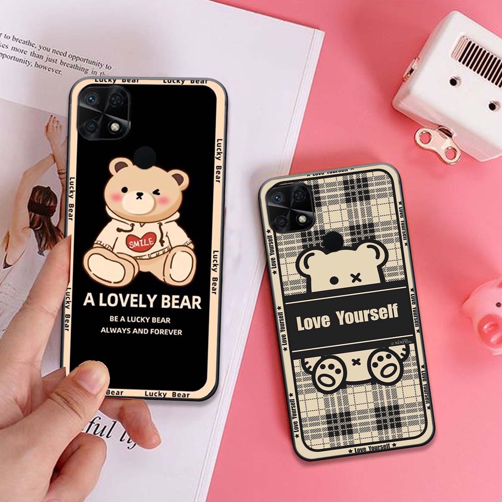 Ốp lưng Redmi 10C in gấu kẻ caro kute đáng yêu. Vỏ điện thoại Xiaomi chính hãng