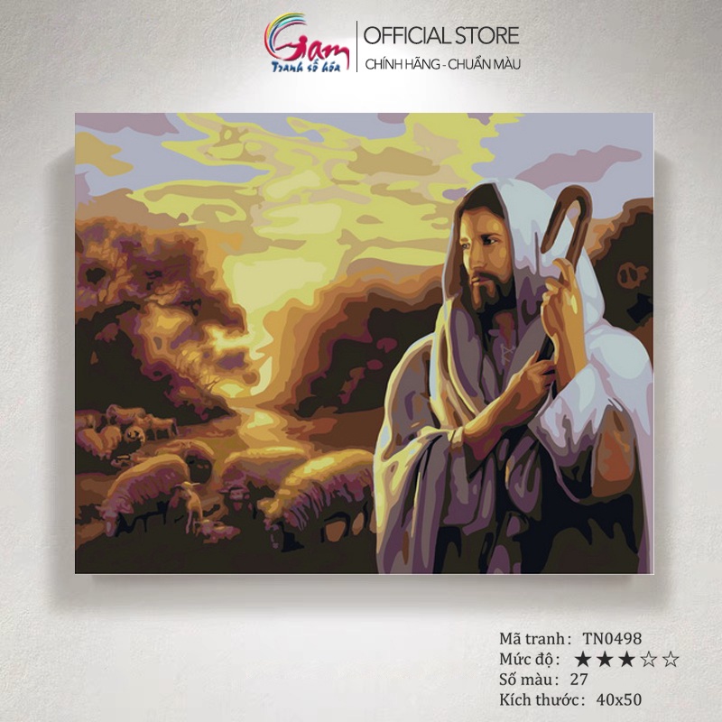 Tranh tô màu theo số GAM Công giáo Chúa Jesus căng khung 40x50cm TN0498
