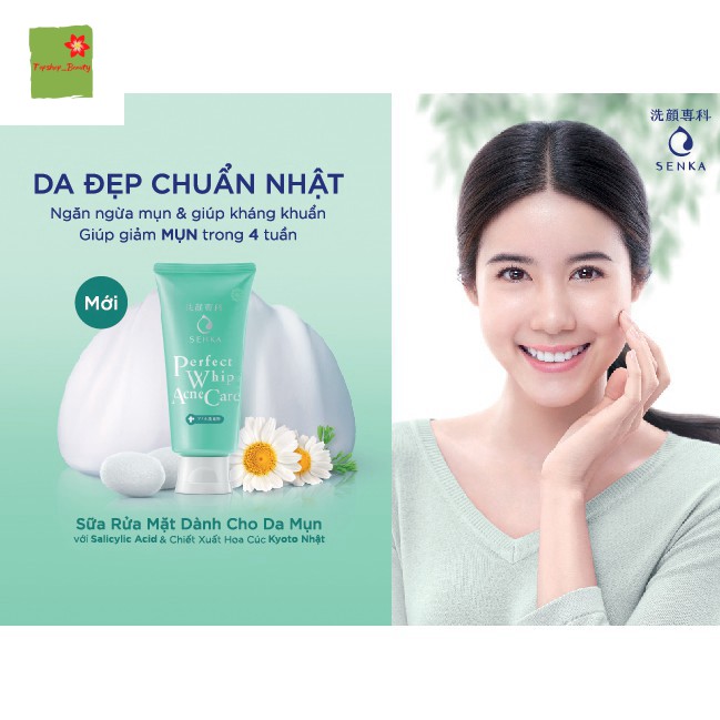 [Mã giảm giá của shop] Sữa Rửa Mặt Hoa Cúc Dành Cho Da Mụn Senka Perfect Whip Acne Care 100g