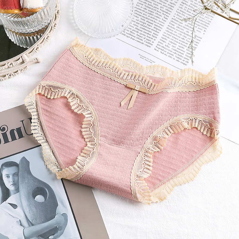 [Chọn màu, che tên] Quần lót nữ cotton viền ren thoáng khí, kháng khuẩn co giãn QL039