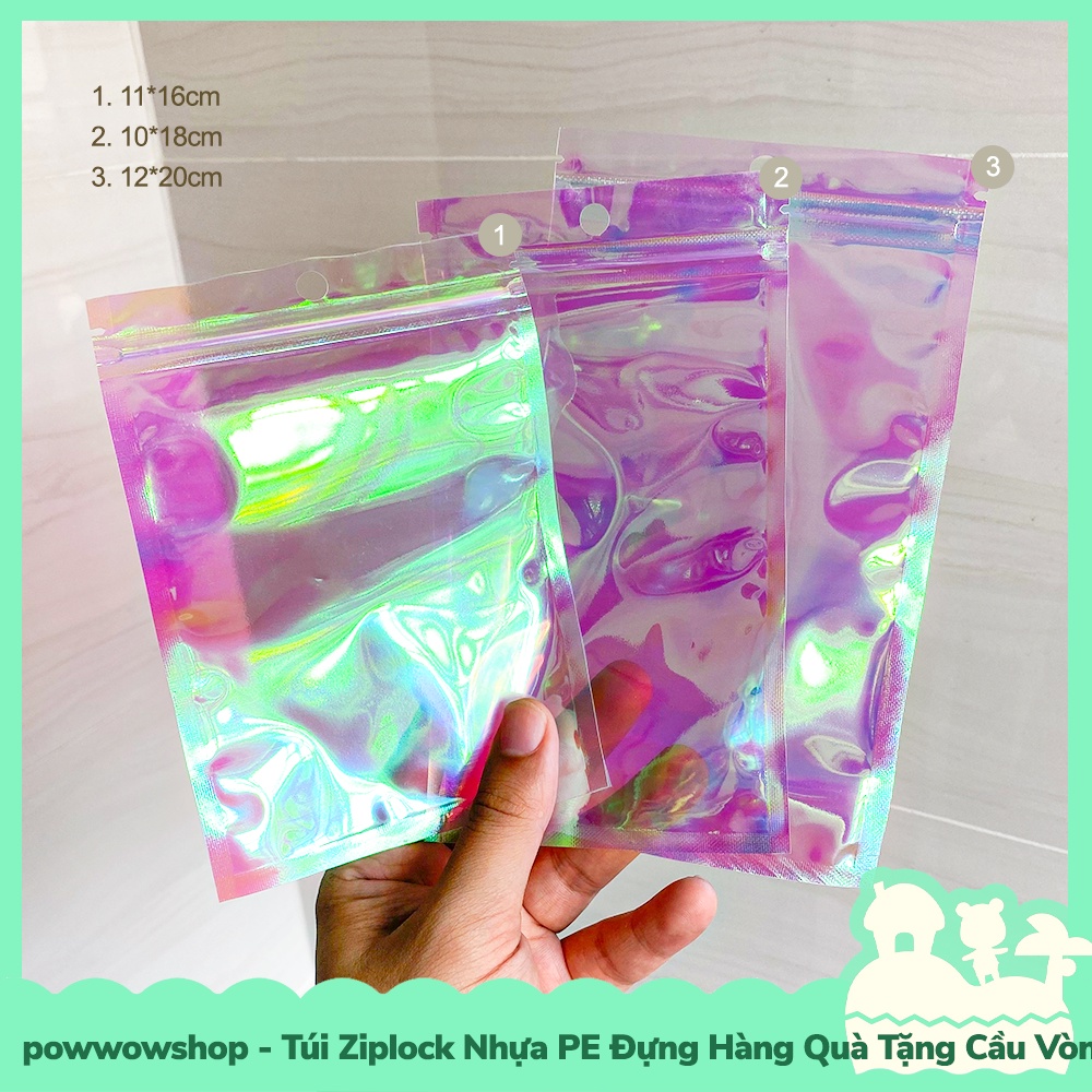 Bao Bì Túi Zip Ziplock Hologram Nhựa PE Gói Quà Tặng, Hàng, Đựng Sản Phẩm Đa Dụng Bảy Sắc Cầu Vòng