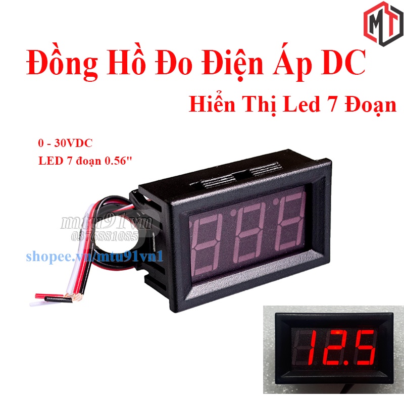 Đồng Hồ Led Báo Vôn Dc, Đo Điện Áp Một Chiều (Đo Volt Dc) 0.56 Inch