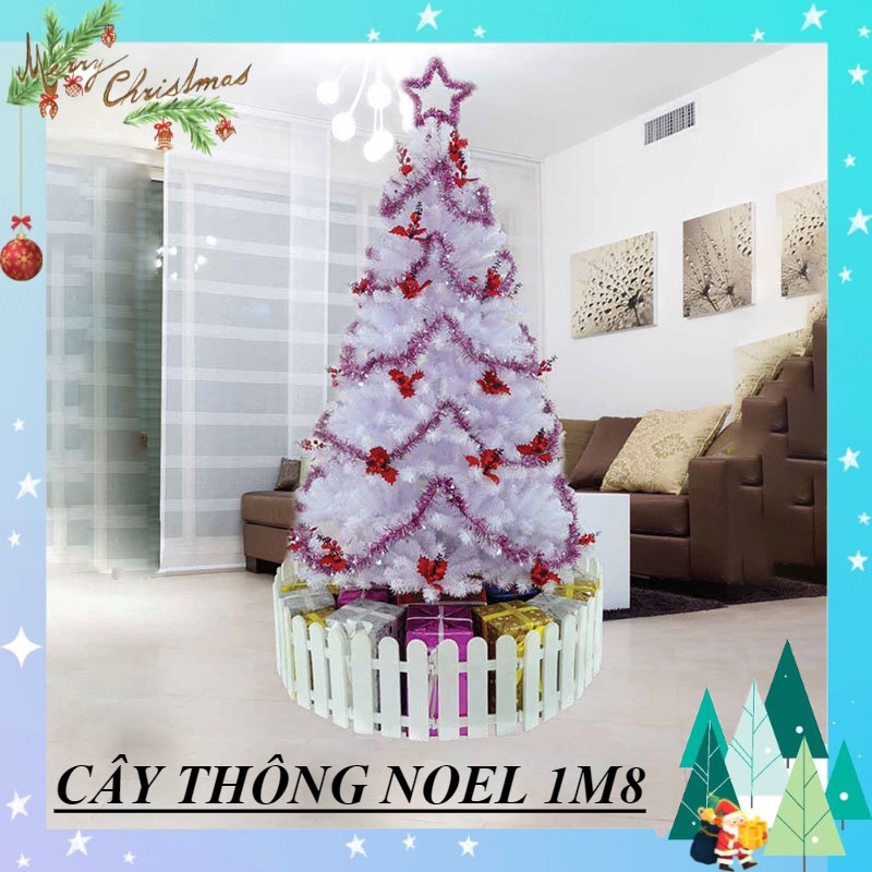 Cây thông noel 1m8 màu trắng gắn trái đỏ 2 in - cây thông noel đầu tròn đẹp trang trí giáng sinh trong nhà ngoài trời