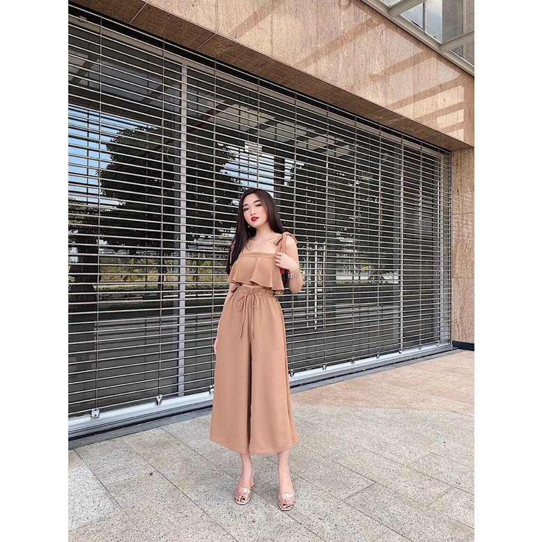 [ Miễn phí ship 2022 ] Set bộ nữ áo croptop cột nơ vai , bộ quần ống xuông đi làm đi chơi ,thời trang công sở