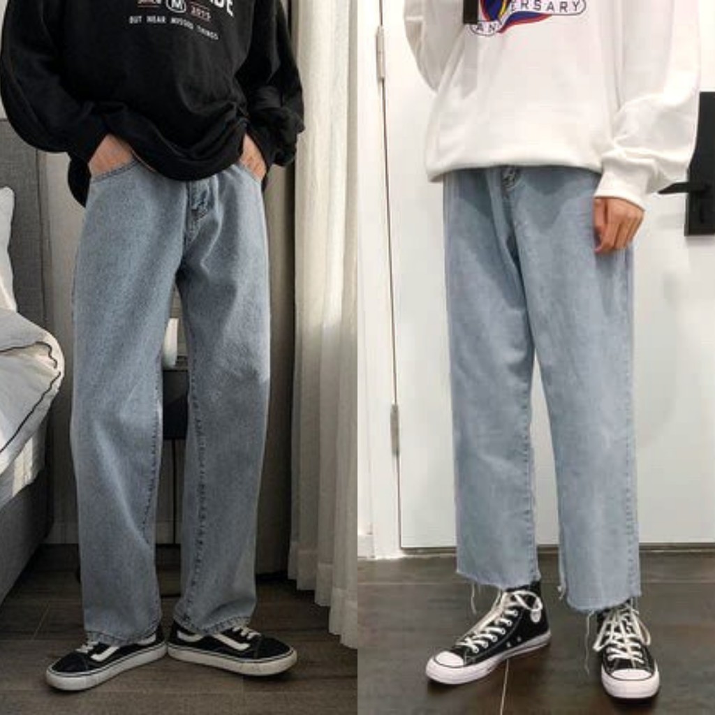 Quần jean baggy xanh bạc rách Gấu cá tính nam, nữ ống đứng, dáng suông, không phai, màu A02 - Z01 Town