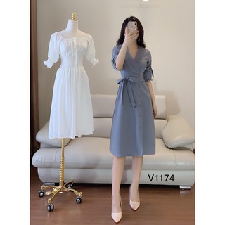 [MỚI] Đầm Nữ Nút Kiểu Thắt Eo Phong Cách Hàn Thời Trang