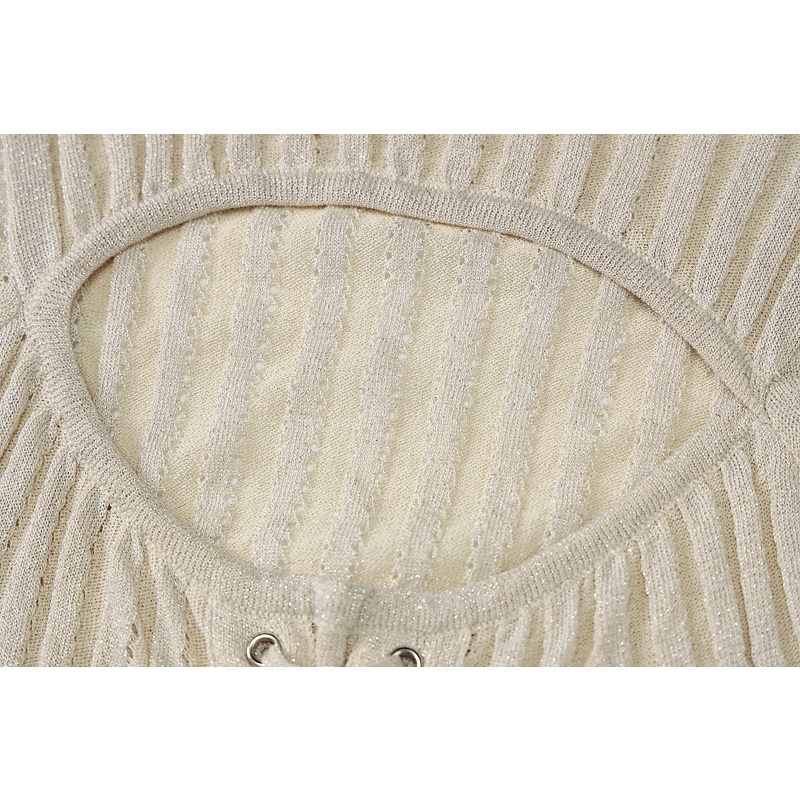 Áo Thun Đan Len Cổ Cao Có Dây Buộc Thiết Kế Mới Cho Nữ