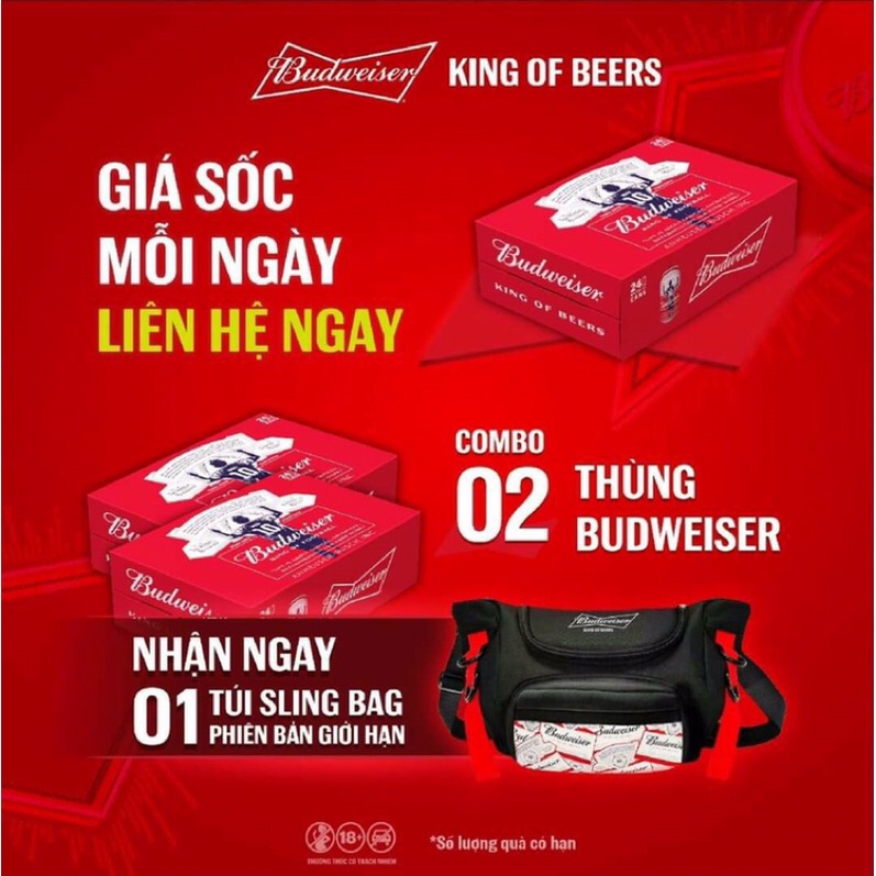 Bia nhập thương hiệu Budweiser 24 lon, 330ml💥tặng túi Slingbag thời trang