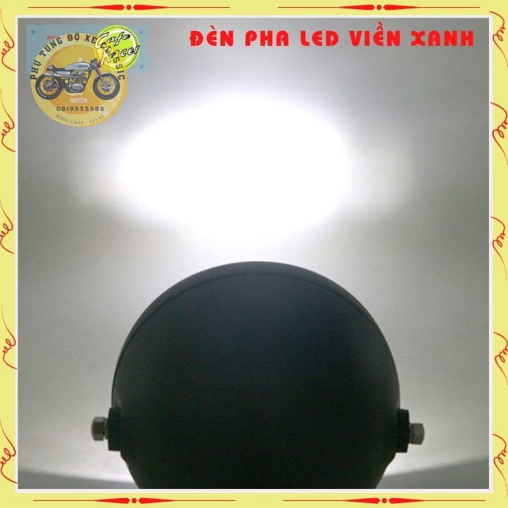Đèn pha led viền xanh chính hãng Visco dùng độ xe Classic gáo sắt sơn đen mặt kính trong ,đường kính 16cm