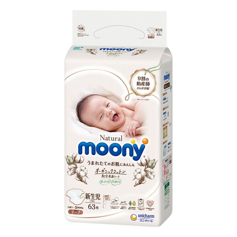 Bỉm Moony Natural nội địa nhật quần/dán size NB90/S82/M58/L44/XL38