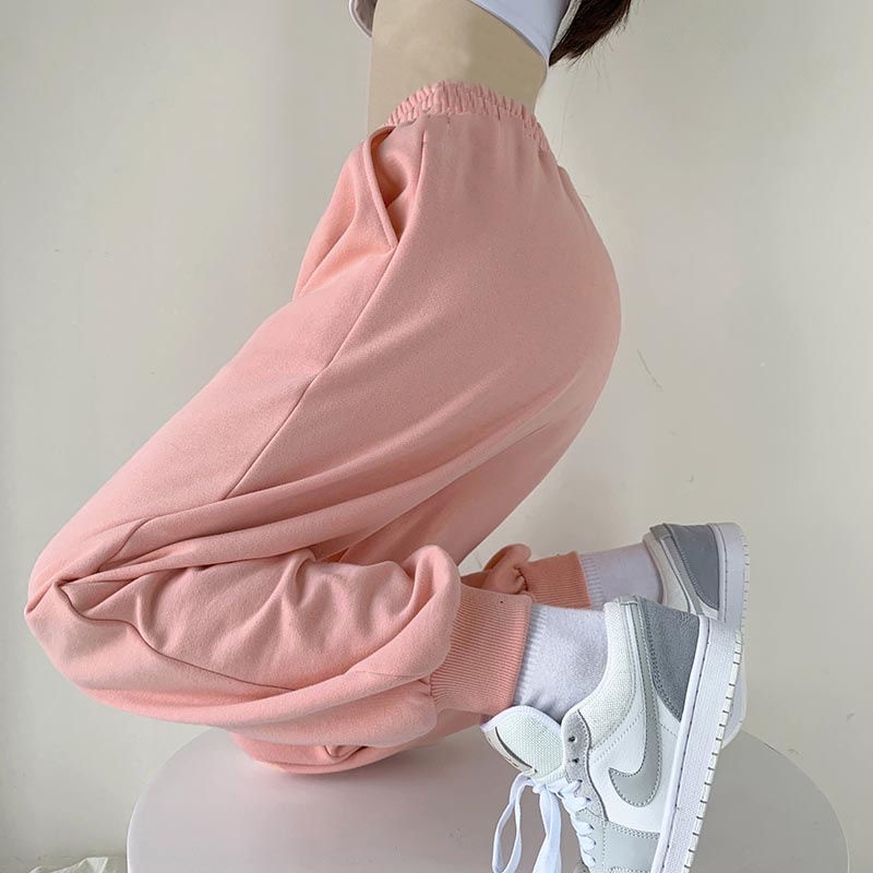 Quần thể thao ống túm màu hồng phong cách hip hop cá tính cho nữ