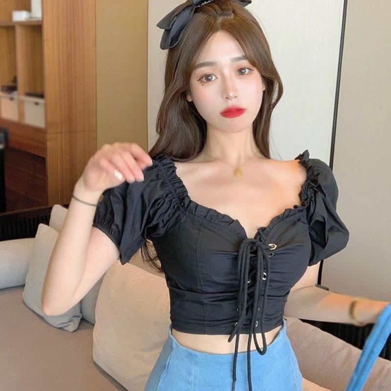 Áo Trễ Vai Tay Phồng Phong Cách Hàn Quốc Đáng Yêu Cho Nữ