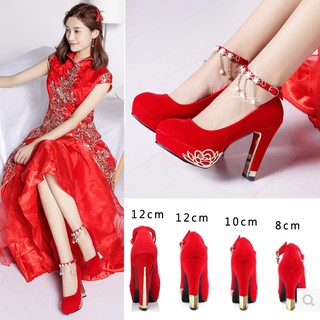 Giày cao gót đế dày màu đỏ chống nước thời trang cho nữ