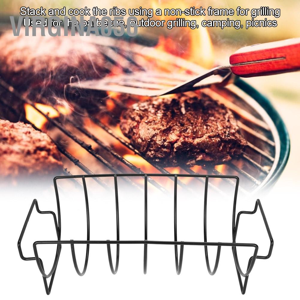 Virgina056 Outdoor metal BBQ Tools Steak Holders Rib Rack Grilling Kitchen Tool