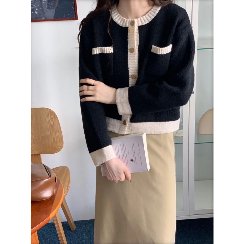 MURIOKI Áo Cardigan Dệt Kim Cổ Tròn Mềm Mại Phong Cách Pháp Thời Trang Cho Nữ