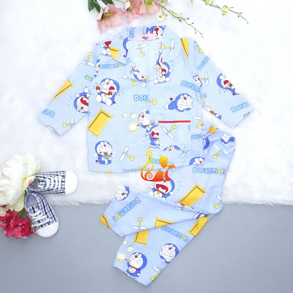 [NHẬP KIDTET hoàn 15% xu đơn 150k] Đồ Bộ Mặc Nhà &quot;Doremon - Bánh rán&quot; Pijama Kate Thái Quần Dài - Cho Bé 8-38kg.