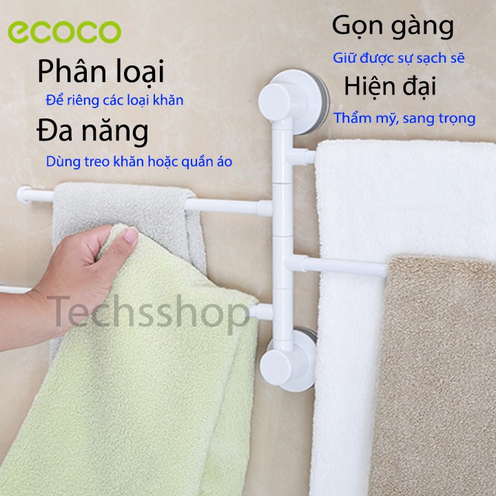 Giá Treo Khăn Tắm Dán Tường Ecoco E1610 Có 4 Móc Thanh Xoay 180 Độ