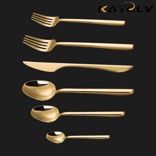 Bộ dụng cụ ăn uống dao nĩa KATELV bằng thép không gỉ mạ vàng rèn mịn có thể tái sử dụng cho khách sạn hộ gia đình