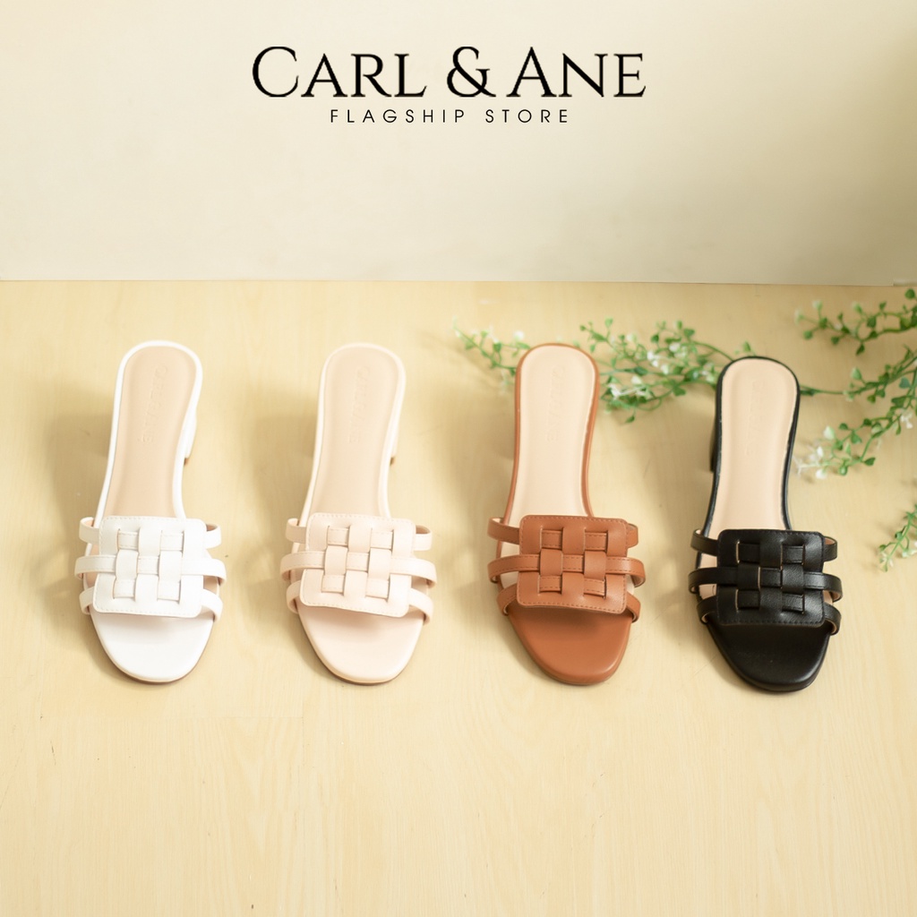 Carl & Ane - Dép cao gót mũi hở phối quai đan cao 4cm màu bò_CS014