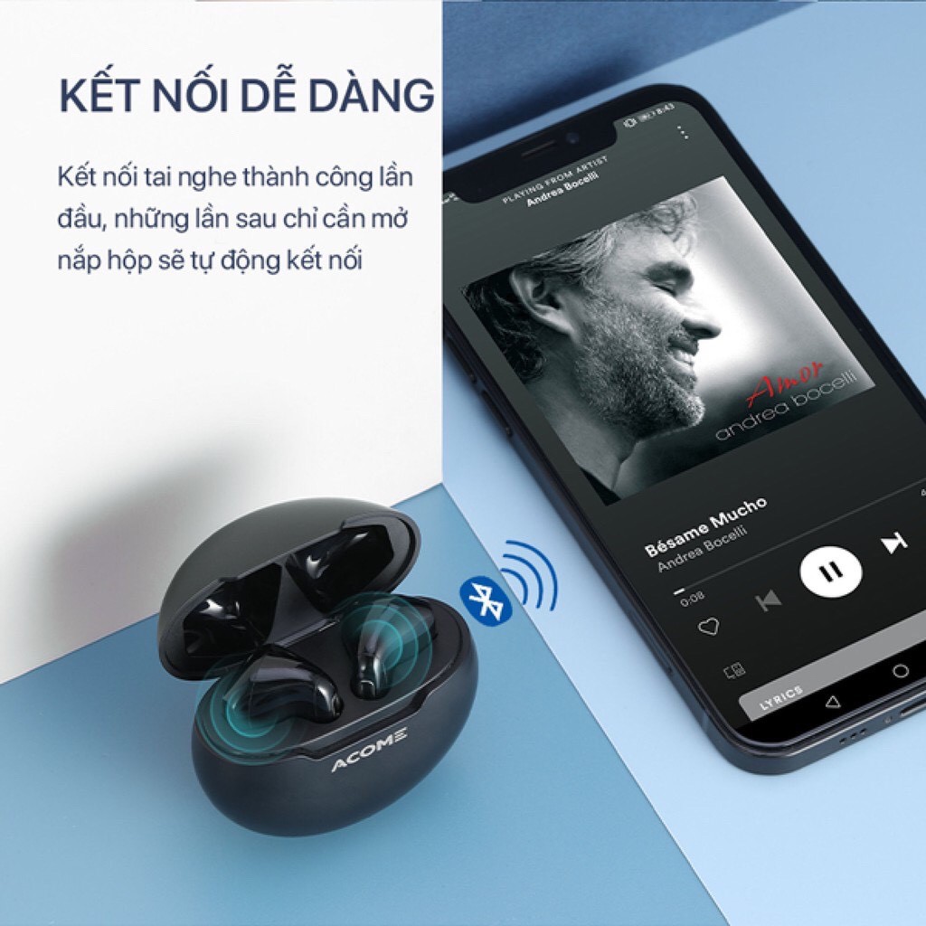 Tai Nghe Không Dây ACOME Airdots T2 Bluetooth 5.0 TWS Semi In-Ear Chống Nước IPX4, Play time 18h