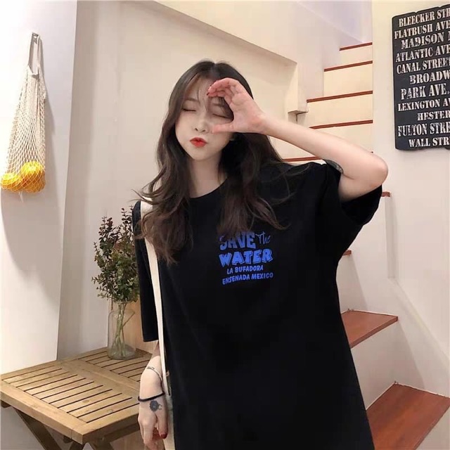 Áo thun tay lỡ save water đen trắng oversize unisex tay lỡ form rộng cotton nam nữ DƯ TÚ LỆ