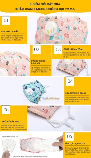 Khẩu trang cho bé khẩu trang kháng khuẩn chống bụi PM2.5 có van thở cho bé | BigBuy360 - bigbuy360.vn