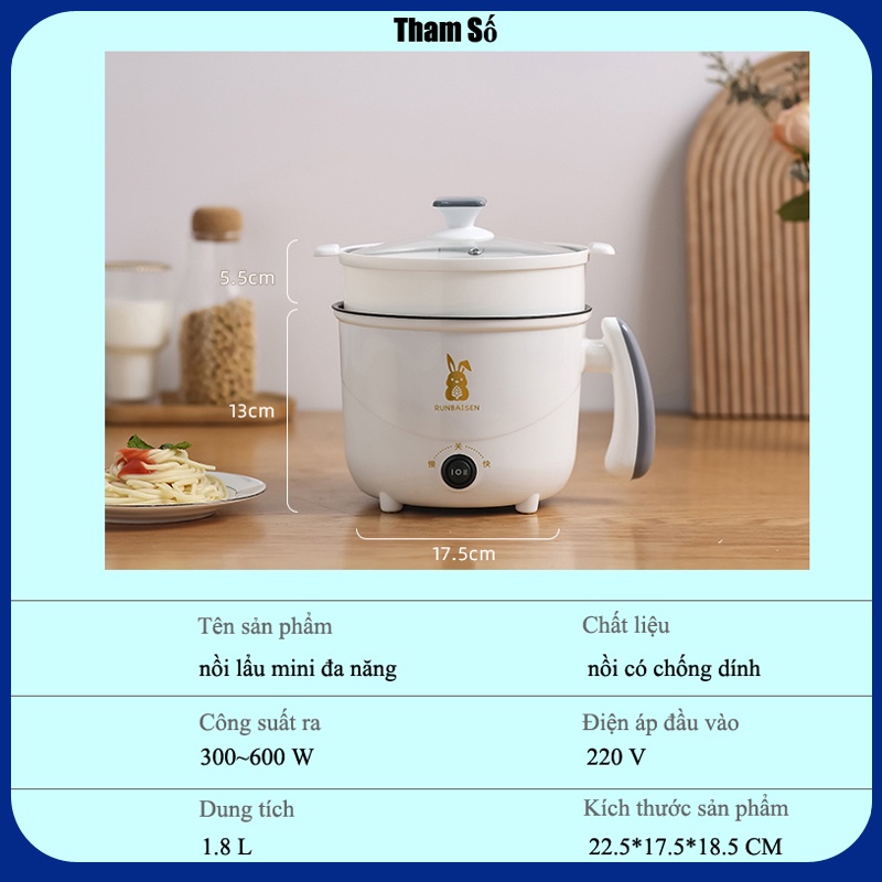 Nồi Lẩu Điện Đa Năng 2 NẤC NHIỆT Kèm Giá Hấp Có Tay Cầm Tiện Dụng 18cm, Nồi Lẩu Hấp Mini 2 Tầng Cao Cấp,Có Chống Dính