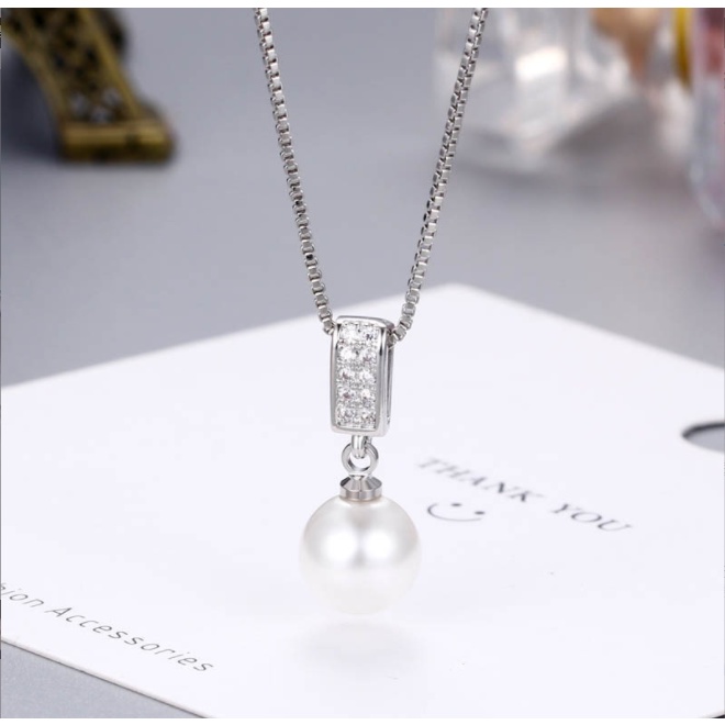 Dây chuyền bạc s925 gắn hạt 8ly - NT08 - Ngọc Trai Trường Thịnh