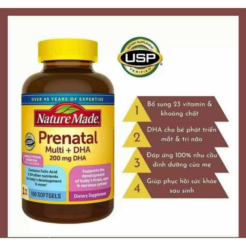 - Nature Made Prenatal Multi + DHA - Vitamin Tổng Hợp Cho Bà Bầu Của Mỹ _ 150 Capsules