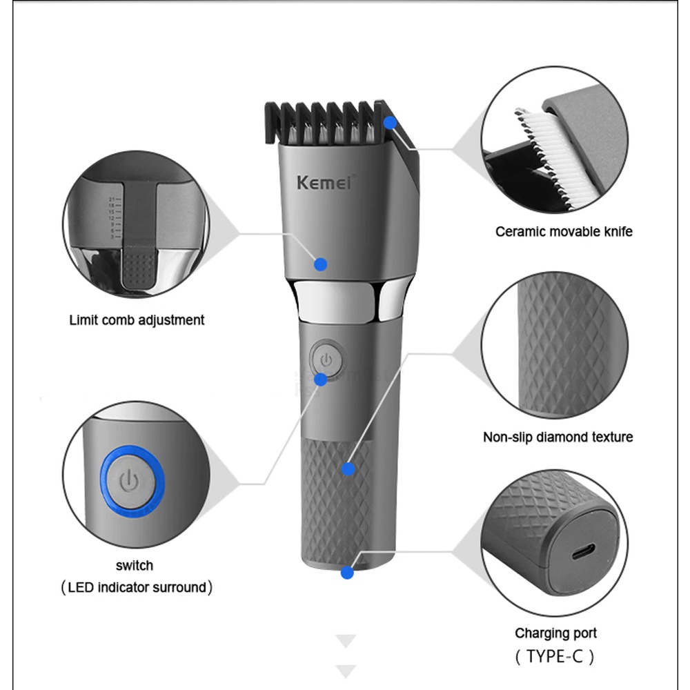 Tăng Đơ_Tông Đơ Cắt Tóc Chuyên Nghiệp Sạc Nhanh Lưỡi Gốm Kemei Km 1245