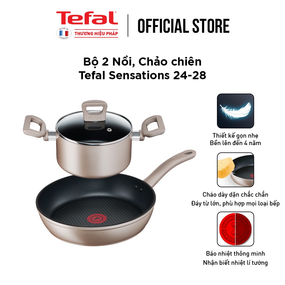 [LIFEMC11BPC -8% đơn 350K] Combo Chảo chiên Tefal Sensations 28 cm &amp; Nồi chống dính 24cm