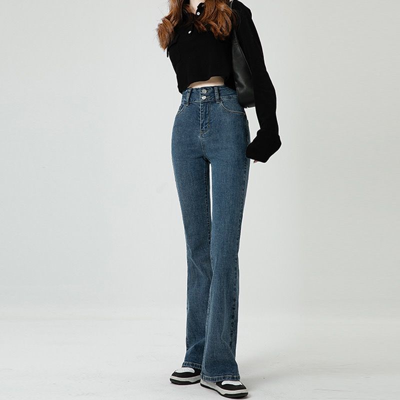 Quần Jean Ống Loe Lưng Cao Dáng Ôm Dễ Phối Đồ Thời Trang Mùa Xuân Mới 2022 Cho Bạn Gái