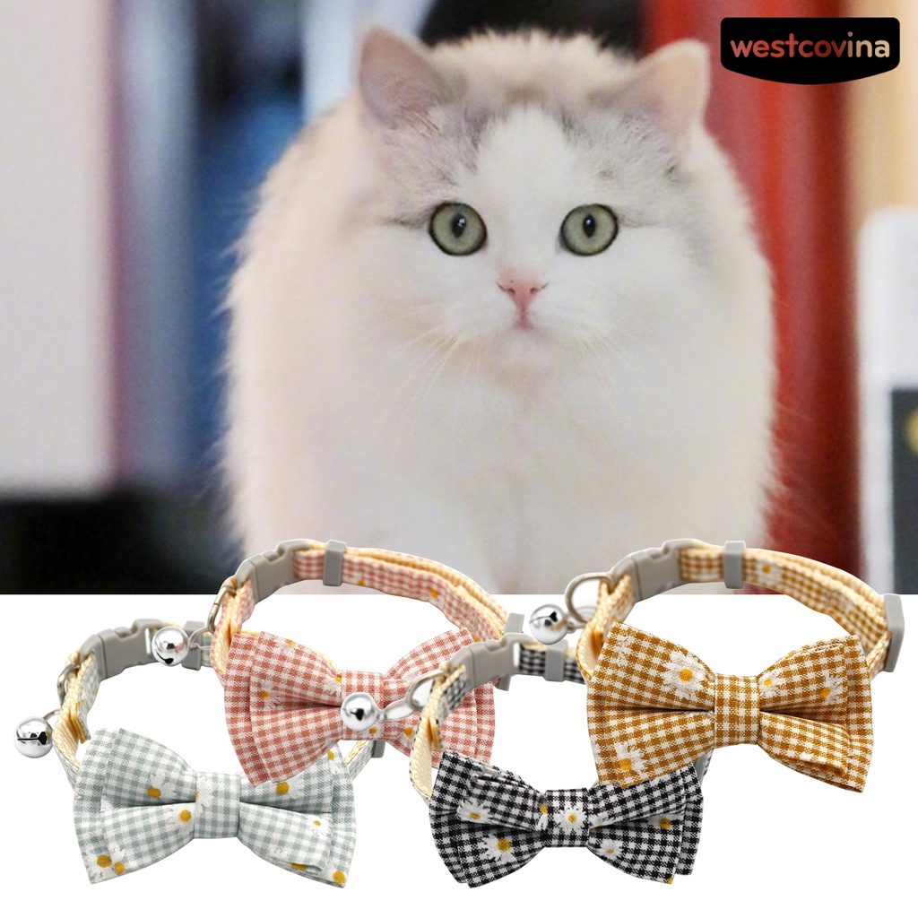 [Mới]♞Vòng Đeo Cổ Đính Nơ Họa Tiết Kẻ Ô Chống Thoát Hiểm Cho Thú Cưng