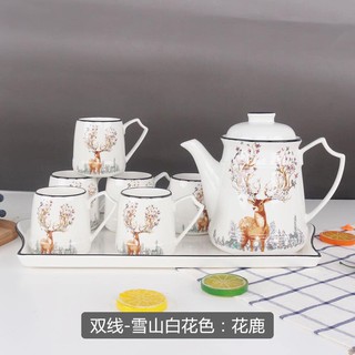 Bộ khay cốc ấm sứ cao có  3 hình.