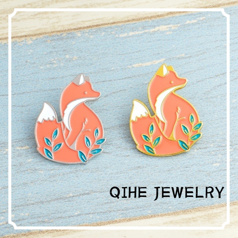 Trâm cài áo QIHE JEWELRY hình chú cáo xinh xắn trang trí áo khoác jean đẹp mắt