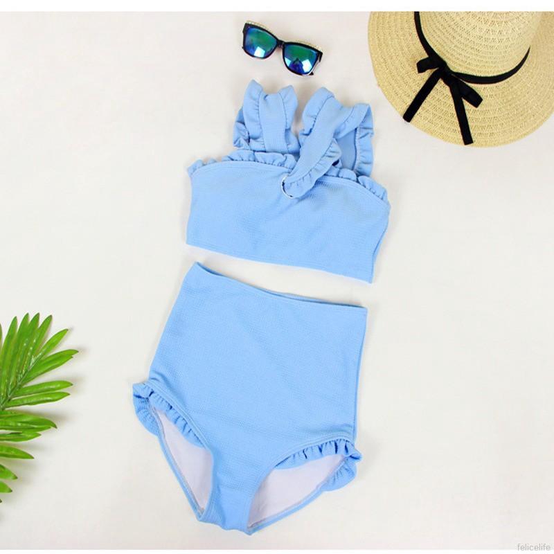 Set bikini màu trơn viền bèo thời trang cho nữ | BigBuy360 - bigbuy360.vn