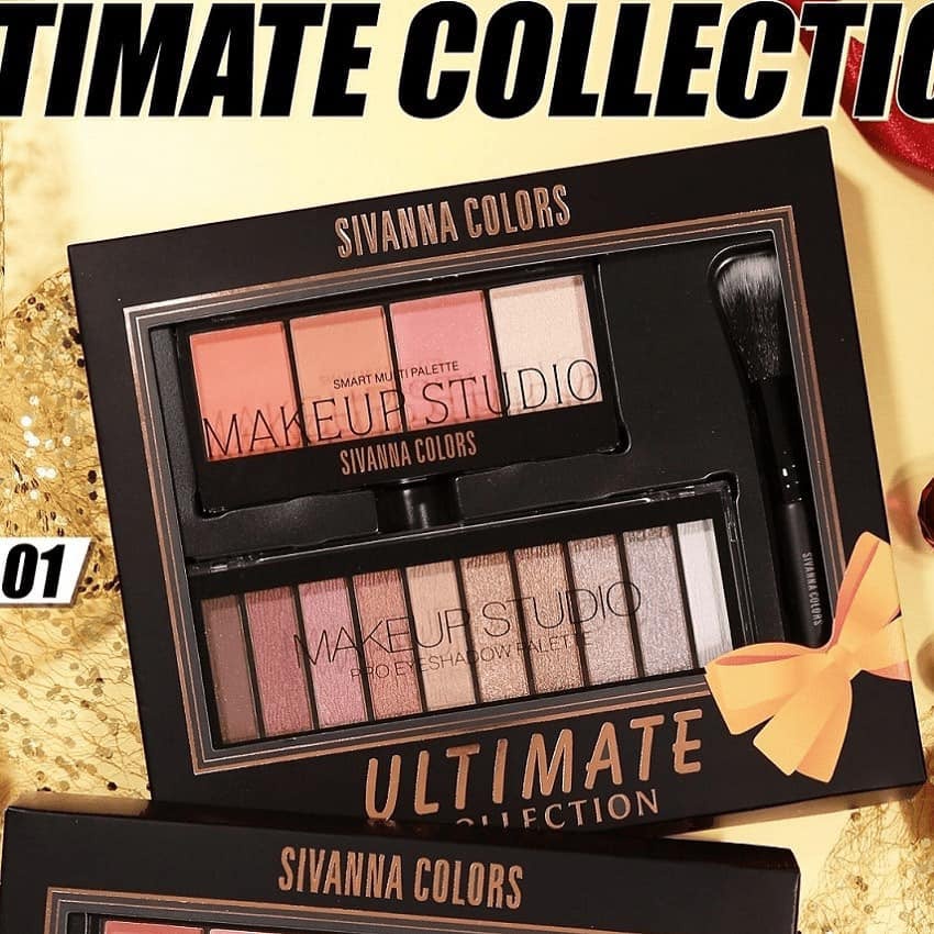 Set phấn mắt + má hồng + highlight Sivanna Colors Ultimate Essentials + cọ phấn giá chỉ: 195k