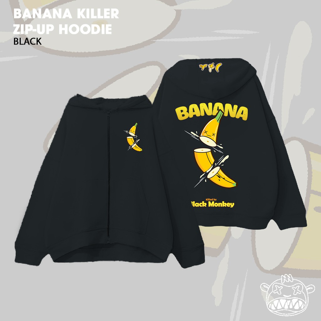 [TẶNG TÚI TOTE] Áo Khoác Trái Chuối Hoodie Zip-Up Black Monkey - Banana Killer Màu Đen