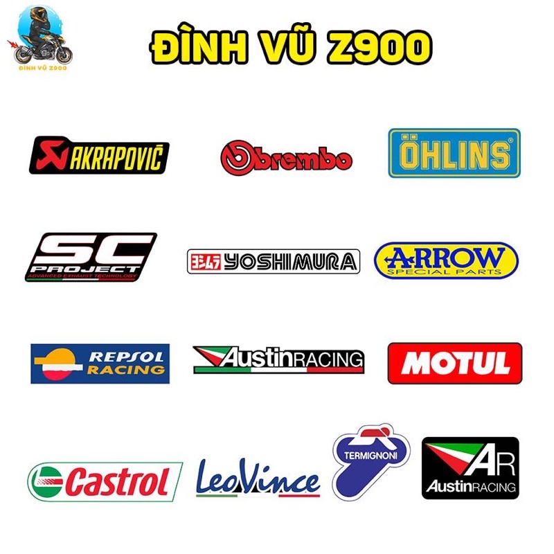 Sticker các hãng PÔ, PHUỘC, DẦU NHỚT dán trang trí mũ bảo hiểm, xe máy, laptop,.. Sticker chống nước, bền màu, dính chắc