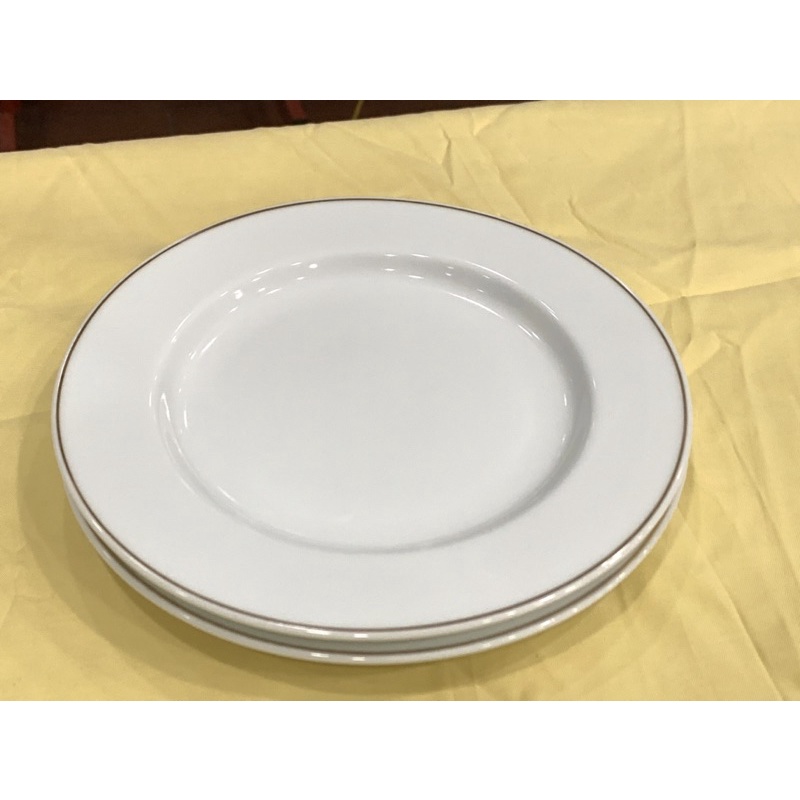 Đĩa sứ trắng nông lòng viền vàng kim cỡ 16 18 20cm - Đĩa tròn sang trọng sứ Long Hầu