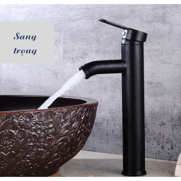 Vòi lavabo nóng lạnh tròn - màu đen dùng cho lavabo đặt bàn