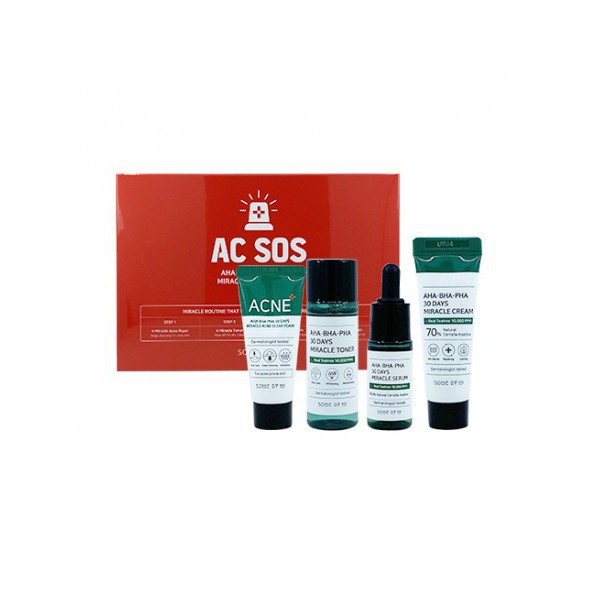 Bộ Kit Some By Mi AC SOS AHA-BHA-PHA Miracle 30 Days Kit(MÀU ĐỎ)