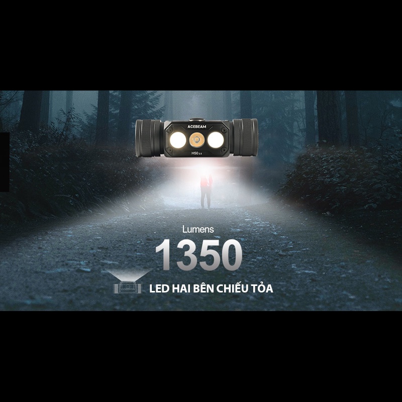 Đèn pin đội đầu ACEBEAM H50 V2.0 sáng 2000 lumen chiếu xa 141 mét LED Luminus SST-20 sạc USB C kèm pin